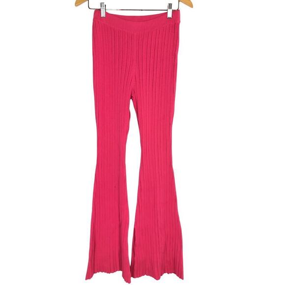 Adam Lippes Collective Pants Ribbed Knit High Waisted Pull On Bootcut Pink M - Picture 3 of 7